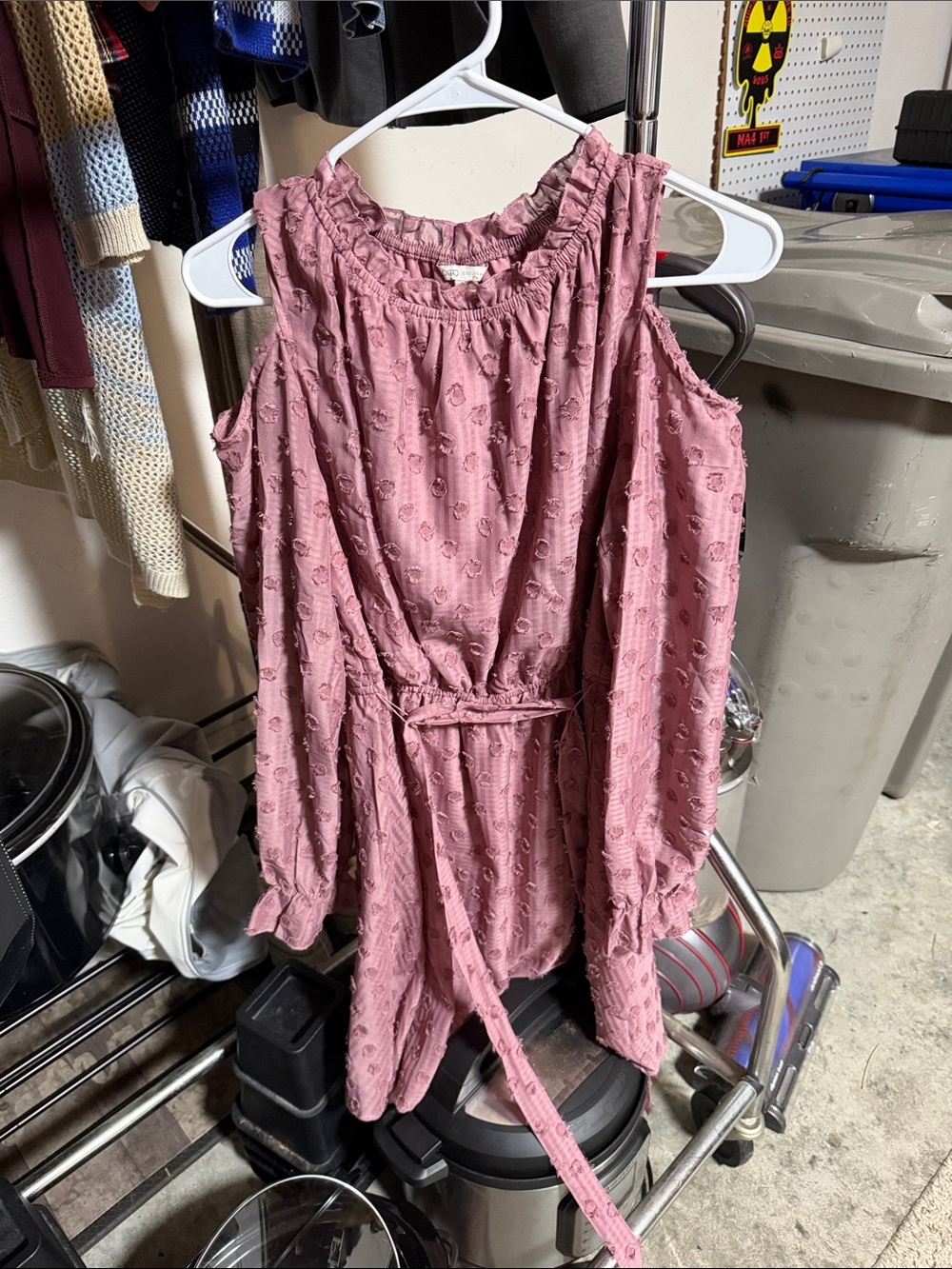 Cato Rose Pink Cold-Shoulder Textured Long-Sleeve Dress
